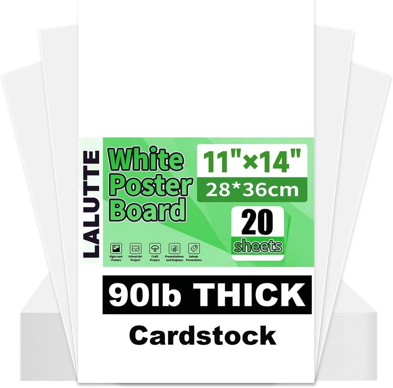 Lalutte 20Pcs White Poster Board 11"X14",250GSM Thickness Poster Paper,Glossy& Matte Side Large Posterboard,Poster Board Bulk For School Arts Crafts,Project Presentations,Drawing,Office,Displays, Signs - Image 1